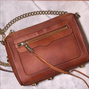 Rebecca Minkoff Tan Leather Crossbody Bag with Gold Chain